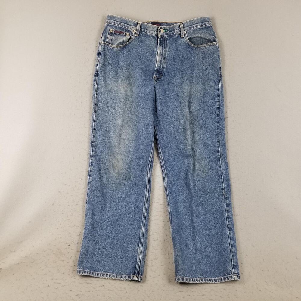Tommy Hilfiger Jeans Mens 38x32 Blue Denim Relaxed Fit Vintage Style 90s Classic